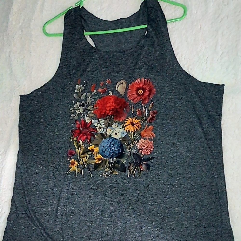 Floral Graphic Dark Gray Tank Top